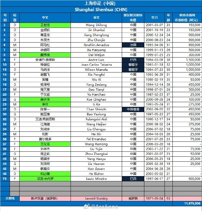  申花亞冠報名名單：增報米內(nèi)羅集五名外援，戴偉浚受傷仍入選